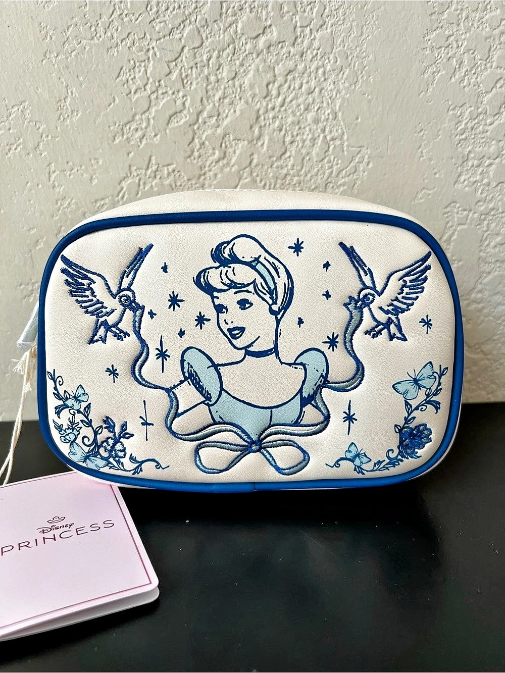 Loungefly Disney Cinderella Sketch Embroidered Cosmetic Bag White & Blue - NWT